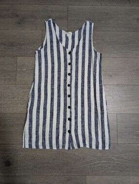 First Monday Women's Linen & Cotton Blend Button Down Stripped Dress W/Pockets-M